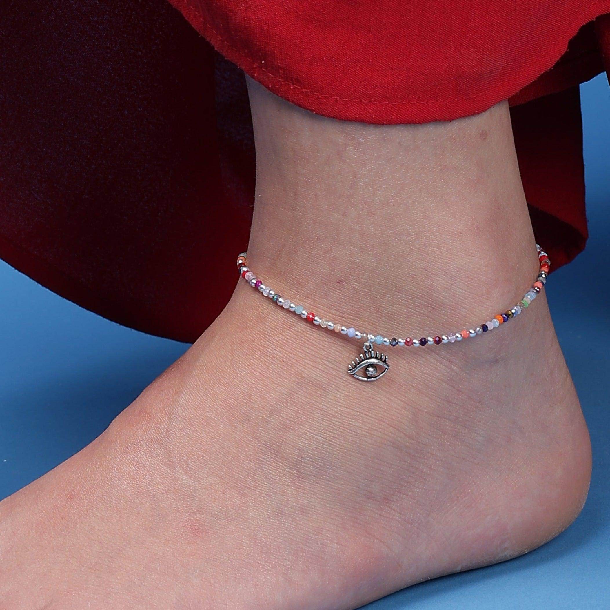 Silver Drop Eye Anklets