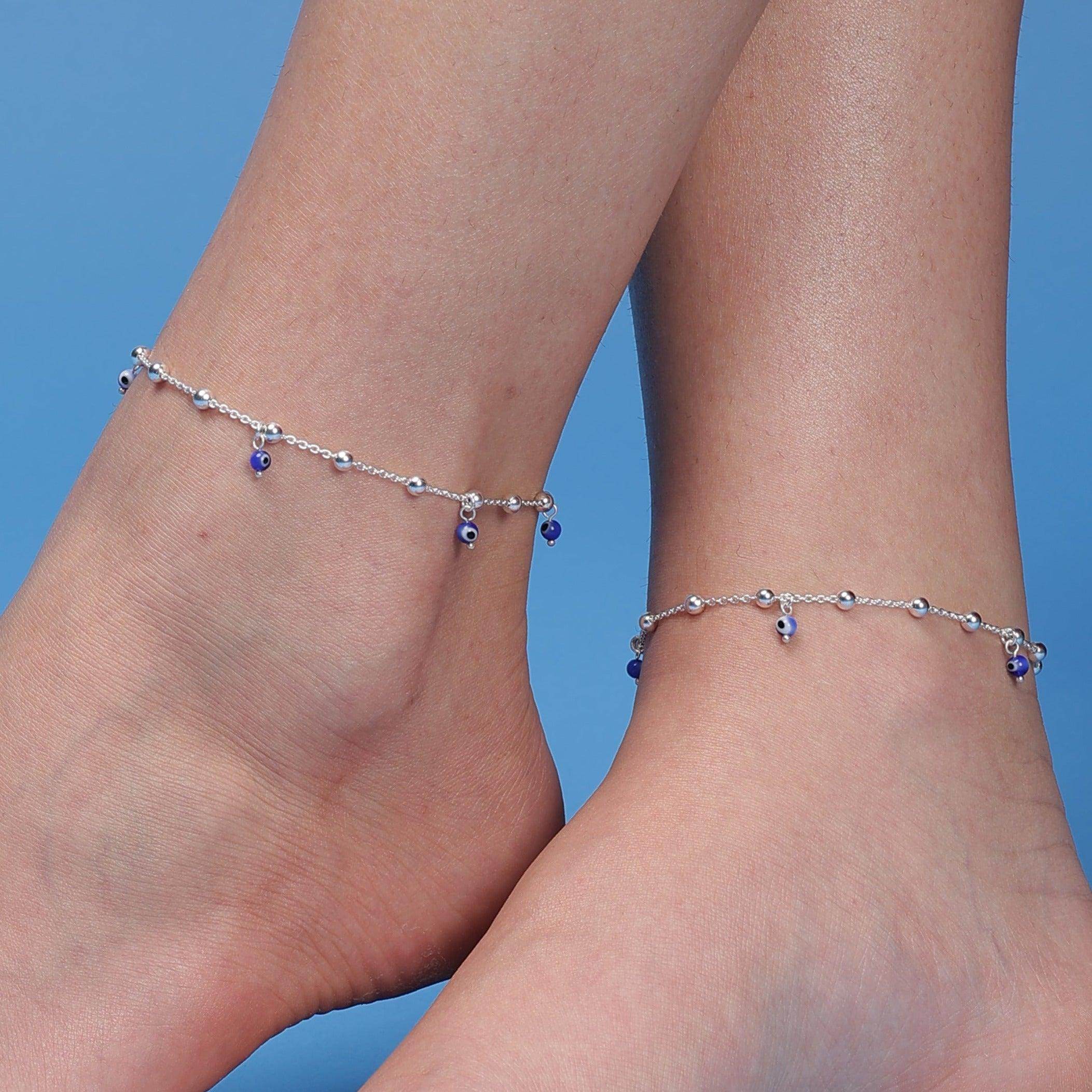 Silver Evil Eye Anklets