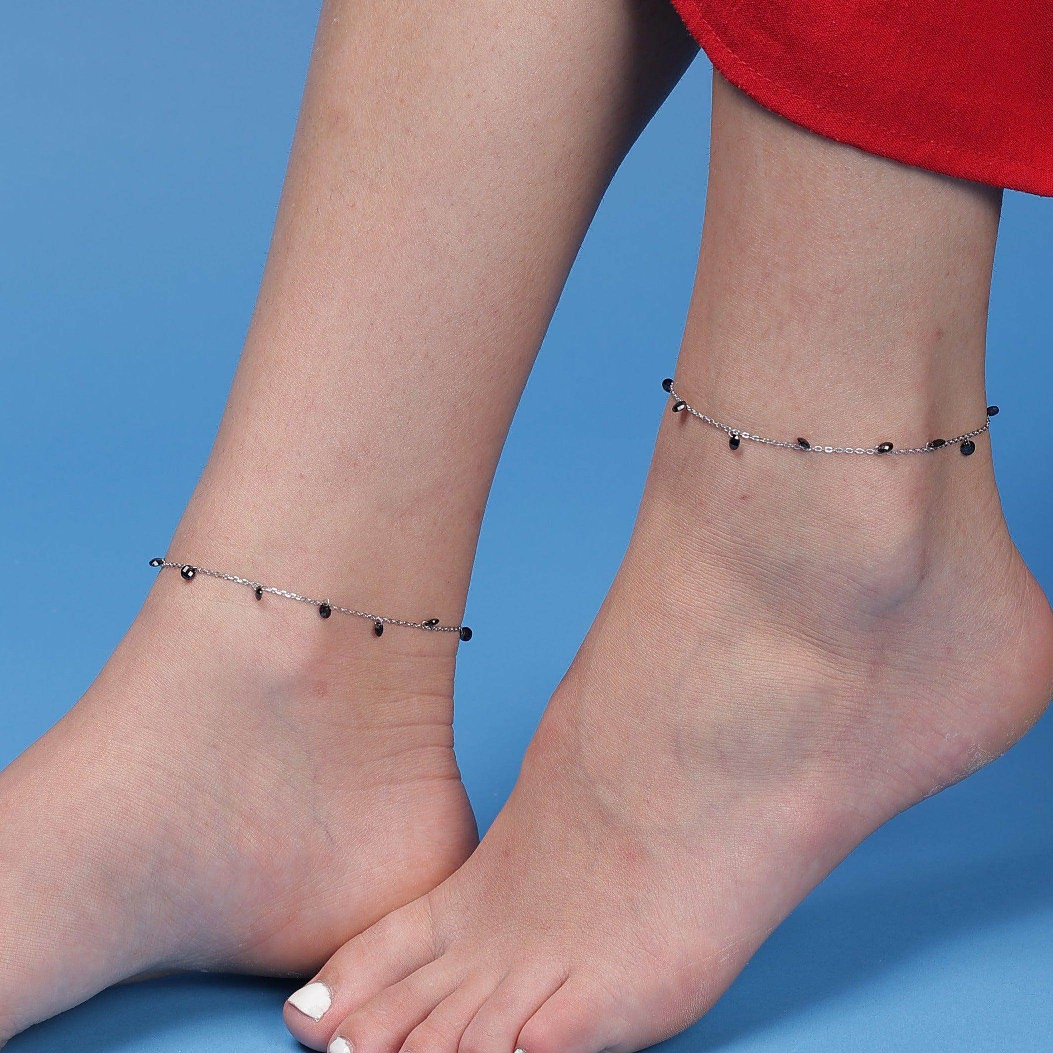 Silver Pearl Charm Anklets